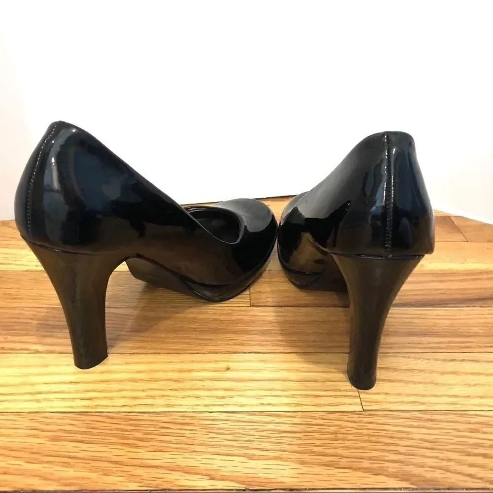 Black patent leather shiny platform heels shoes 9 NEW NIB NWT rockabilly pinup